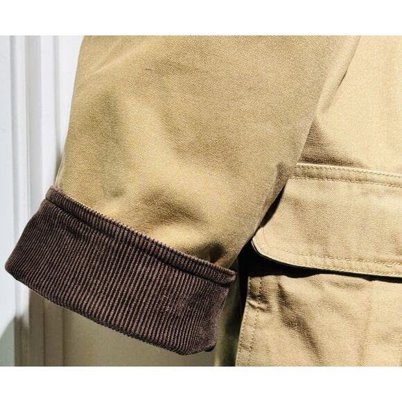 ST JOHNS BAY Men's XL Canvas Tan Flannel Lined Barn Chore Coat Leather Collar - Picture 12 of 15